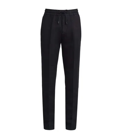 Isaia Cotton-linen Drawstring Trousers In Navy