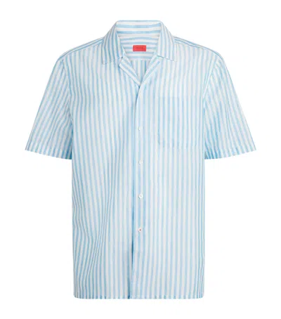 Isaia Cotton-linen Stripe Shirt In Blue