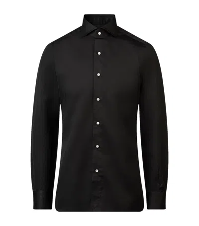 Isaia Cotton-silk Mix Dress Shirt In Black