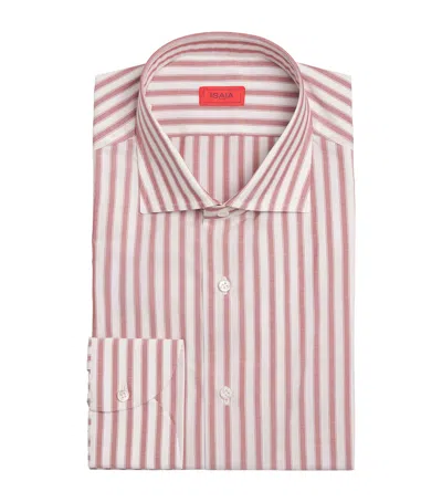 Isaia Cotton Stripe Dress Shirt In Gray