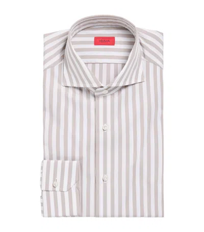 Isaia Cotton Stripe Shirt In Beige