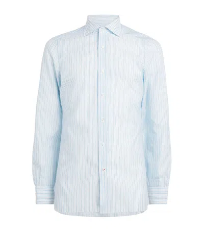 Isaia Cotton Striped Dress Shirt In Blue