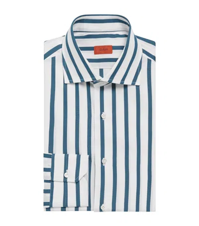 Isaia Cotton Striped Dress Shirt In Blue