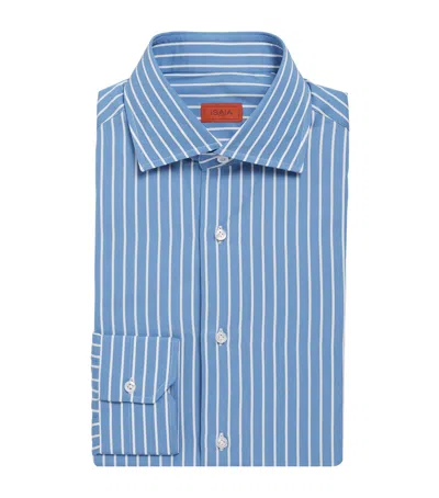 Isaia Cotton Striped Dress Shirt In Blue