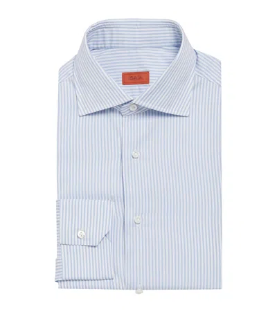Isaia Cotton Button-down Shirt In Blue Stripes