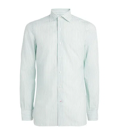 Isaia Cotton Striped Dress Shirt In Green