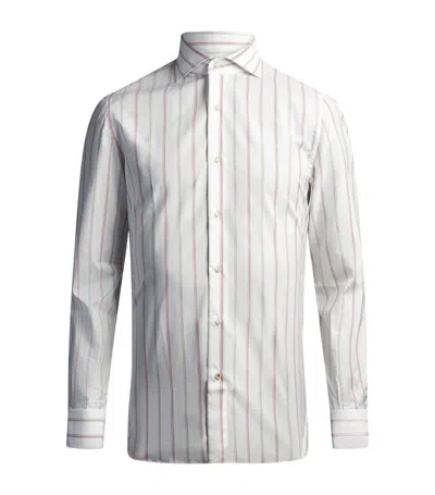 Isaia Cotton Striped Dress Shirt In White