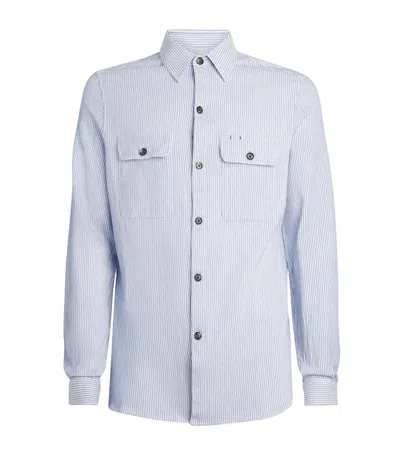 Isaia Cotton-linen Stripe Overshirt In White