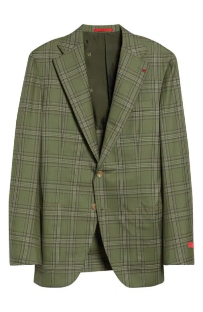 Isaia Delain Check Wool Sport Coat In Green