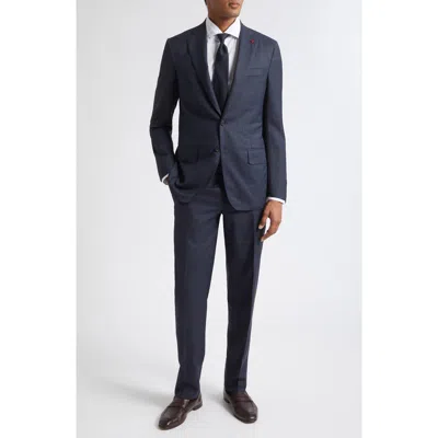 Isaia Delain Navy Check Wool Suit In Blue