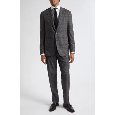 Isaia Delain Over Check Wool Suit In Gray