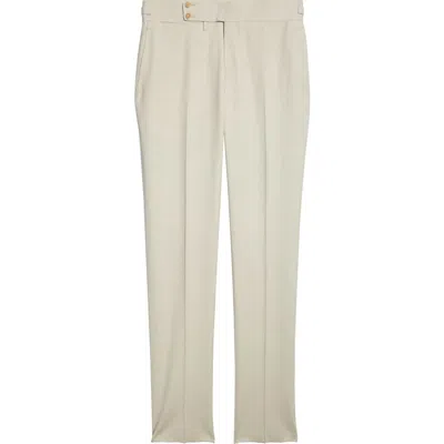 Isaia Denim Effect Stretch Wool, Silk & Linen Cuffed Pants In Neutral