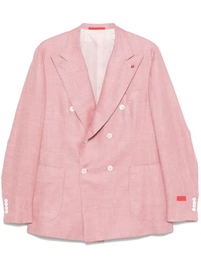 Isaia Double-breasted Blazer In Pink