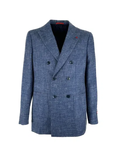 Isaia Double-breasted Jacket In Blue