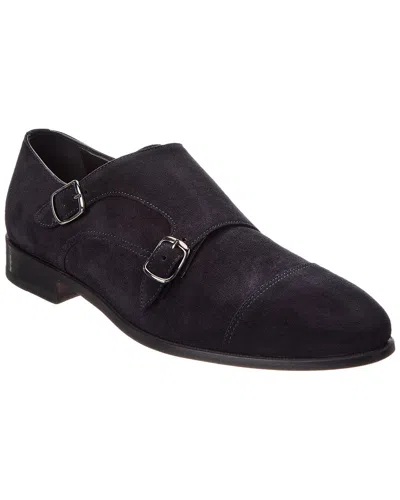 Isaia Double Monk Strap Suede Loafer In Black
