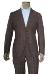 Isaia Double Windowpane Wool-silk-linen Suit In Brown
