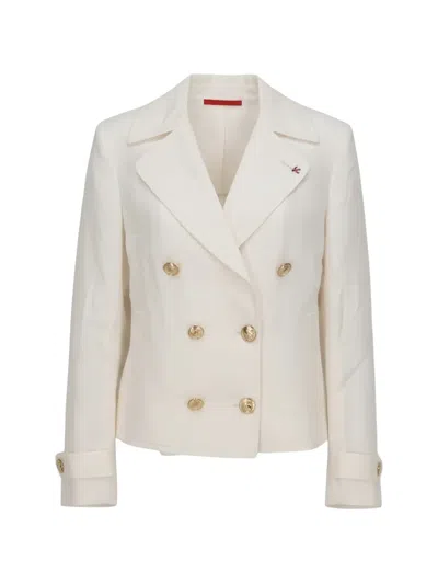 Isaia Double-breasted Blazer In White