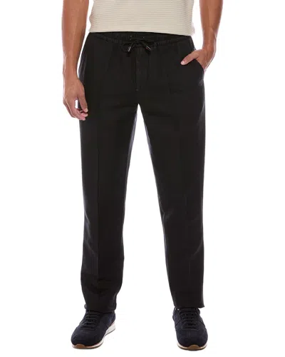 Isaia Drawstring Linen-blend Trouser In Black