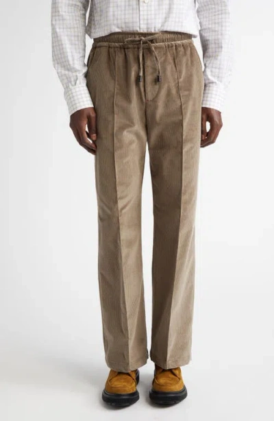 Isaia Drawstring Stretch Corduroy Wide Leg Pants In Pastel Brown