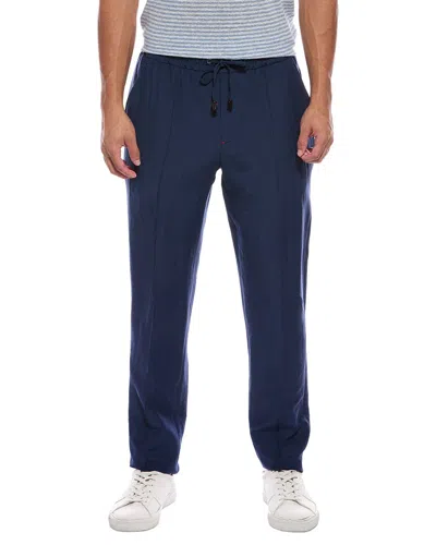 Isaia Drawstring Wool & Linen-blend Trouser In Blue