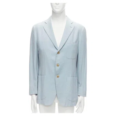 Pre-owned Isaia Dustin 100% Cotton Light Blue Topstitch Collar 3 Pockets Blazer It50 L