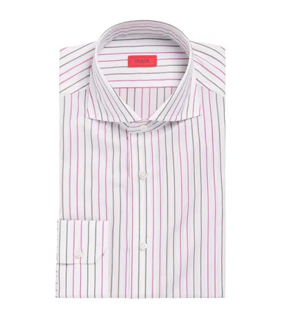 Isaia Egyptian Cotton Stripe Shirt In White