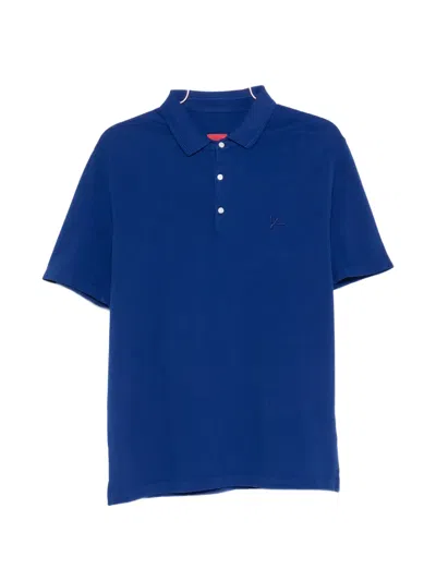 Isaia Embroidered Button Polo Shirt In Blue