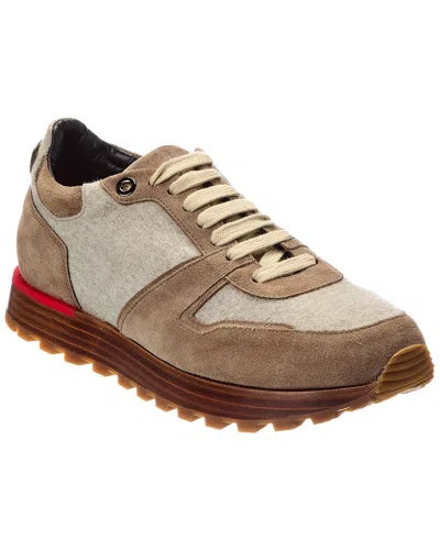 Isaia Flannel & Suede Sneaker In Brown