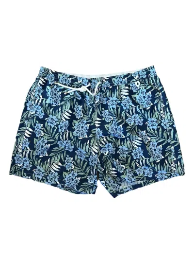 Isaia Green Blue Mens Floral Swim Trunk In Multi