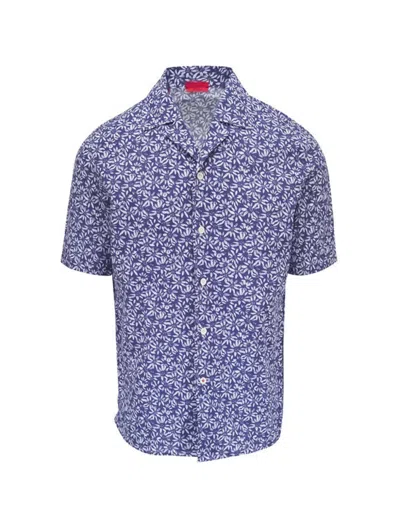 Isaia Floral Short-sleeve Shirt In Blue