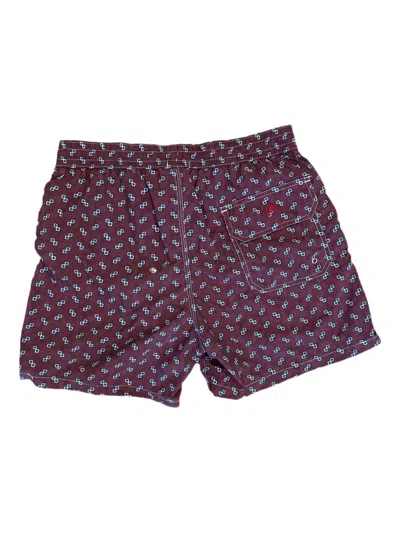 Isaia Geometric-pattern Swim Shorts In Burgundy