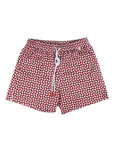 Isaia Badeshorts Mit Geometrischem Print In Pink