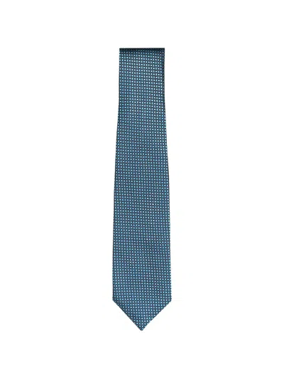 Isaia Geometric-pattern Tie In Blue