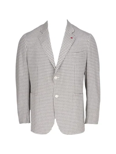 Isaia Gingham-check Blazer In Gray