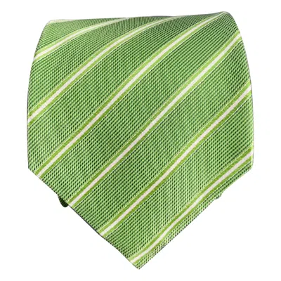 Pre-owned Isaia Green White Diagonal Stripe Silk Tie