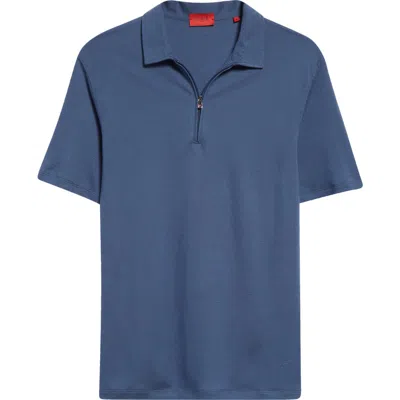 Isaia Half Zip Wool Polo In Gray