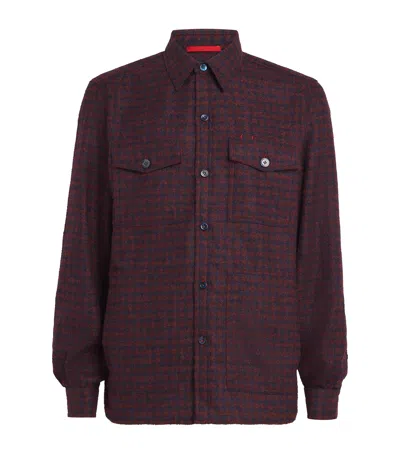 Isaia Houndstooth Overshirt In Brown
