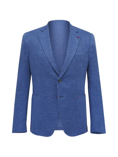 Isaia Houndstooth-pattern Single-breasted Blazer In Blue