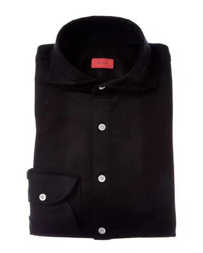 Isaia Jersey Wool Sport Shirt In Black