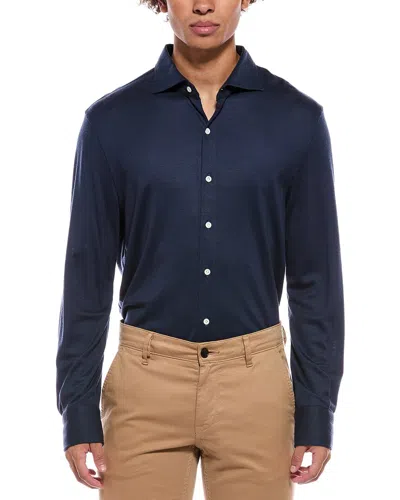 Isaia Jersey Wool Sport Shirt In Blue