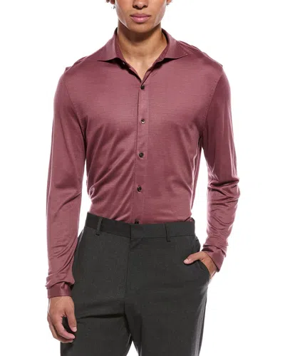 Isaia Jersey Wool Sport Shirt In Burgundy