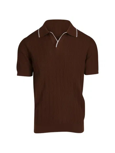 Isaia Johnny Collar Knit T-shirt In Brown