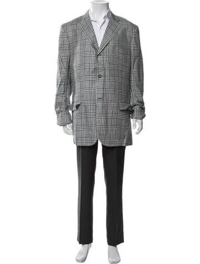 Pre-owned Isaia Kangaroo Plaid Print Blazer In Blue/grey