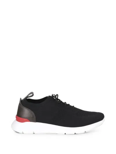 Isaia Knit-panel Leather Sneakers In Black