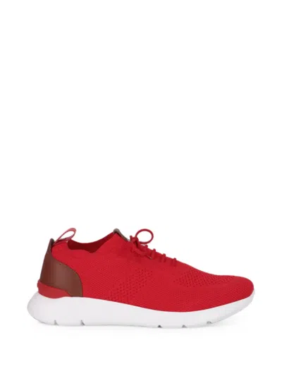 Isaia Lace-up Knit Sneakers In Red