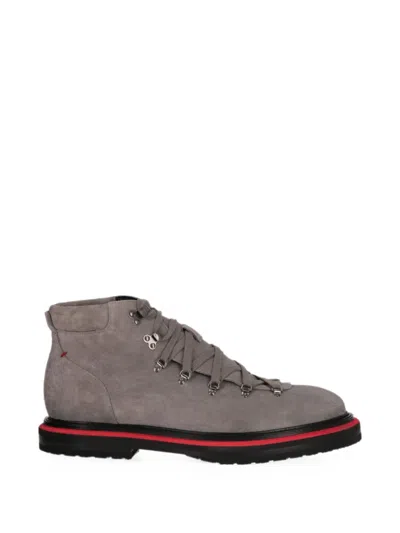 Isaia Lace-up Suede Boots In Gray