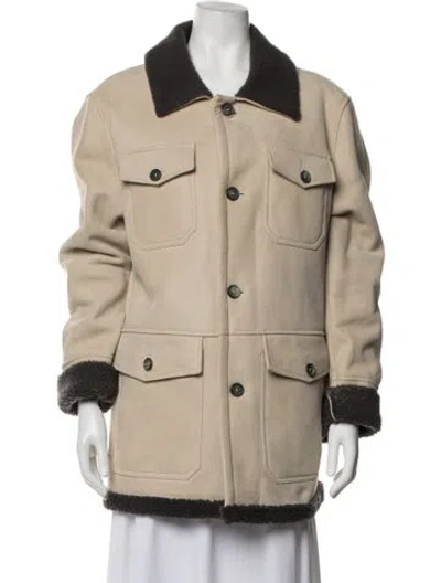 Pre-owned Isaia Lamb Leather Jacket In Neutrals