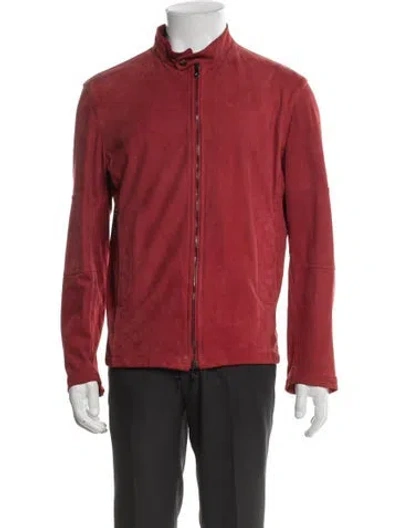 Pre-owned Isaia Lamb Leather Moto Jacket In Red