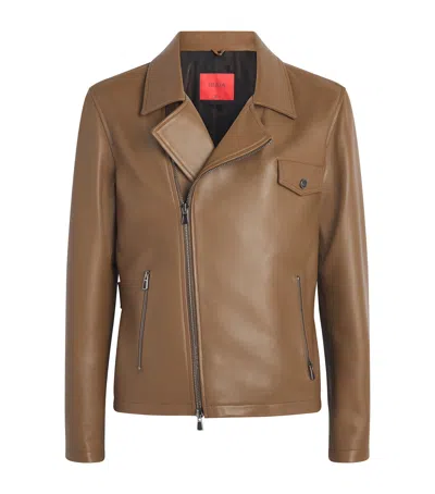 Isaia Lamb Suede Motorcycle Jacket In Black
