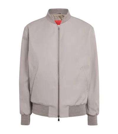 Isaia Lambskin Varsity Bomber Jacket In Neutral